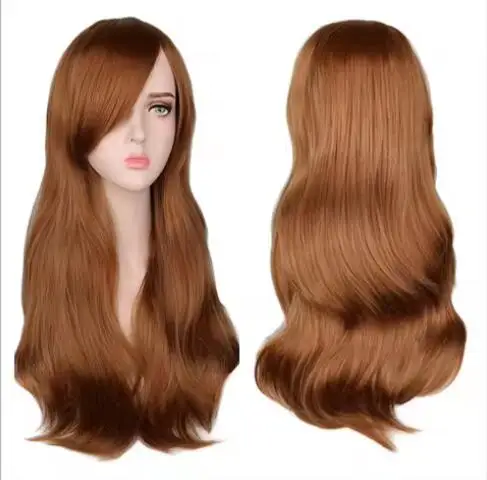 Peruca cosplay ondulada longa para mulheres, perucas de cabelo sintético, temperatura, vermelho, rosa, rosa, preto, azul, prata, cinza, marrom