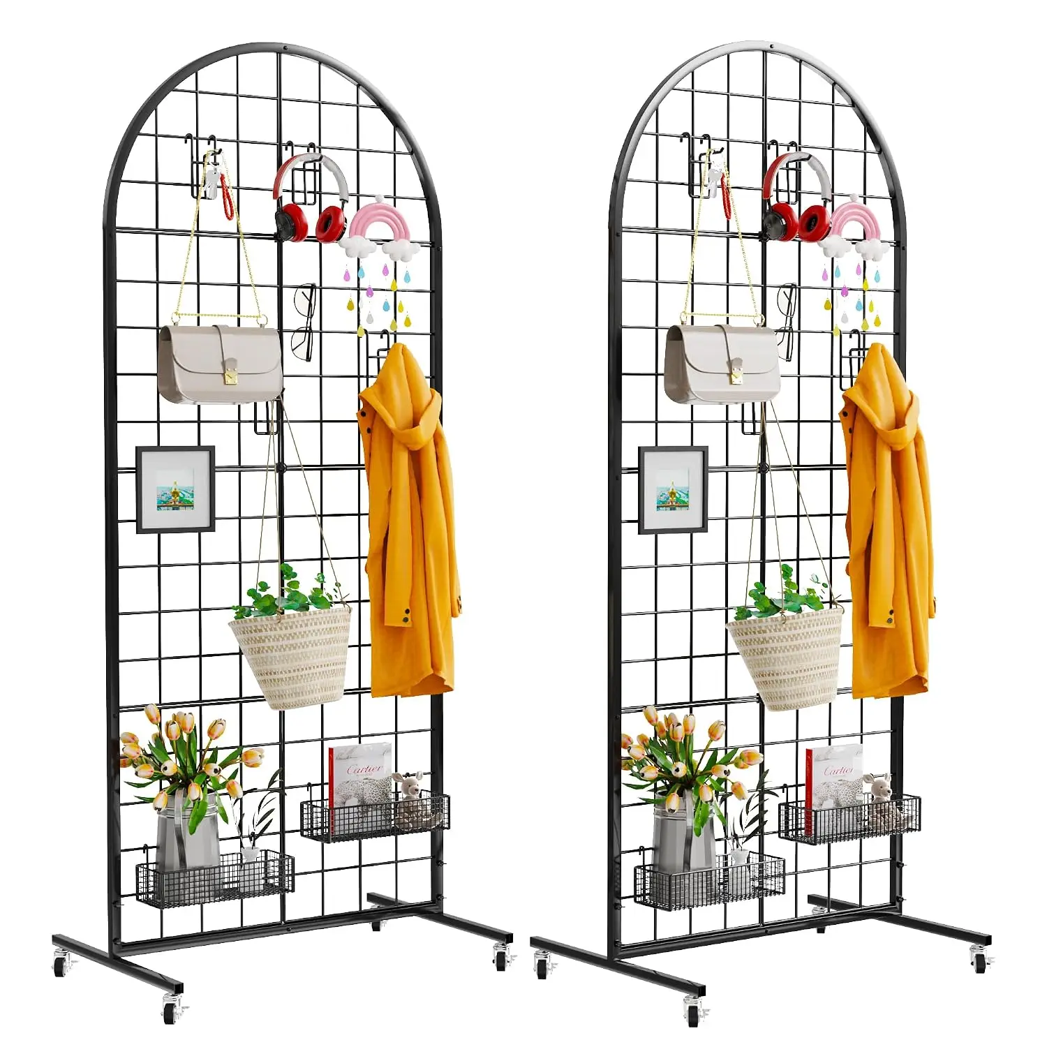 

2-Pack Standing Grid Wall Panels with Wheels, 2' x 5.2' FT Floorstanding Heavy Duty Wire Gridwall Display Tower for Retail, Art Craft, Photo Displays, and Trade Shows, Black