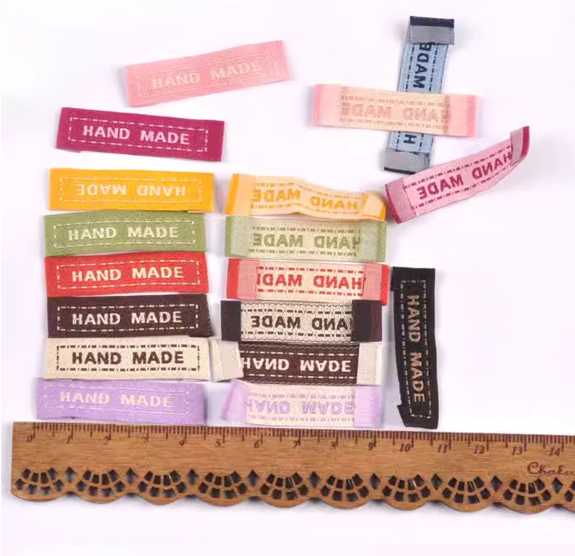 Woven Labels Handmade Tags For Garment Accessories Cotton Tag Handmade With Love Labels For Hats Bags Decorations