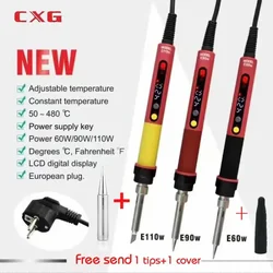 NEW 110V/220V EU/US ROHS CXG E60WT/90WT/110QT LCD Temperature Digital LED Adjustable Electric Soldering Iron+TIPS+COVER