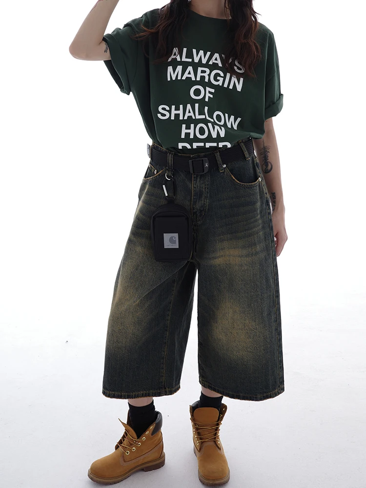 

Джинсы Gulu Oh Retro: Женские прямые джинсы-капри из выцветшего желтого денима, повседневные, с естественной талией