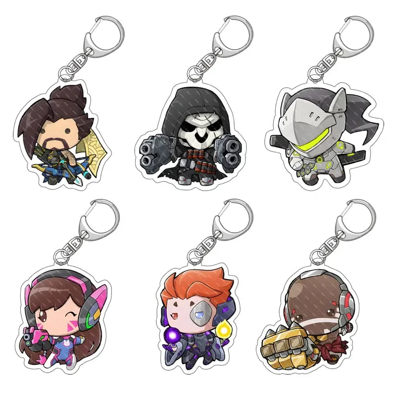 Game Overwatch Keychain OW DVA Gabriel Reyes Reaper Lúcio JunkRat JAMISON FAWKES Cosplay Cartoon Figure Pendant Car Key Ring