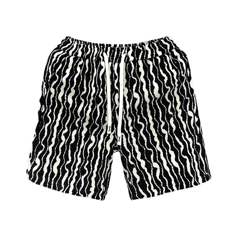 

Модные полосатые пляжные шорты с карманами и принтом, мужская одежда, новинка лета 2025 г., свободные универсальные эластичные повседневные шорты с высокой талией