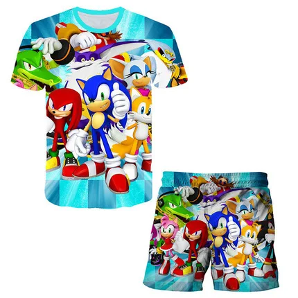 2024 New T-shirts Boys Sonic T-shirt Shorts 2 Pcs Sets Kids Boys Anime T Shirt Summer Children Baby Clothes Sets