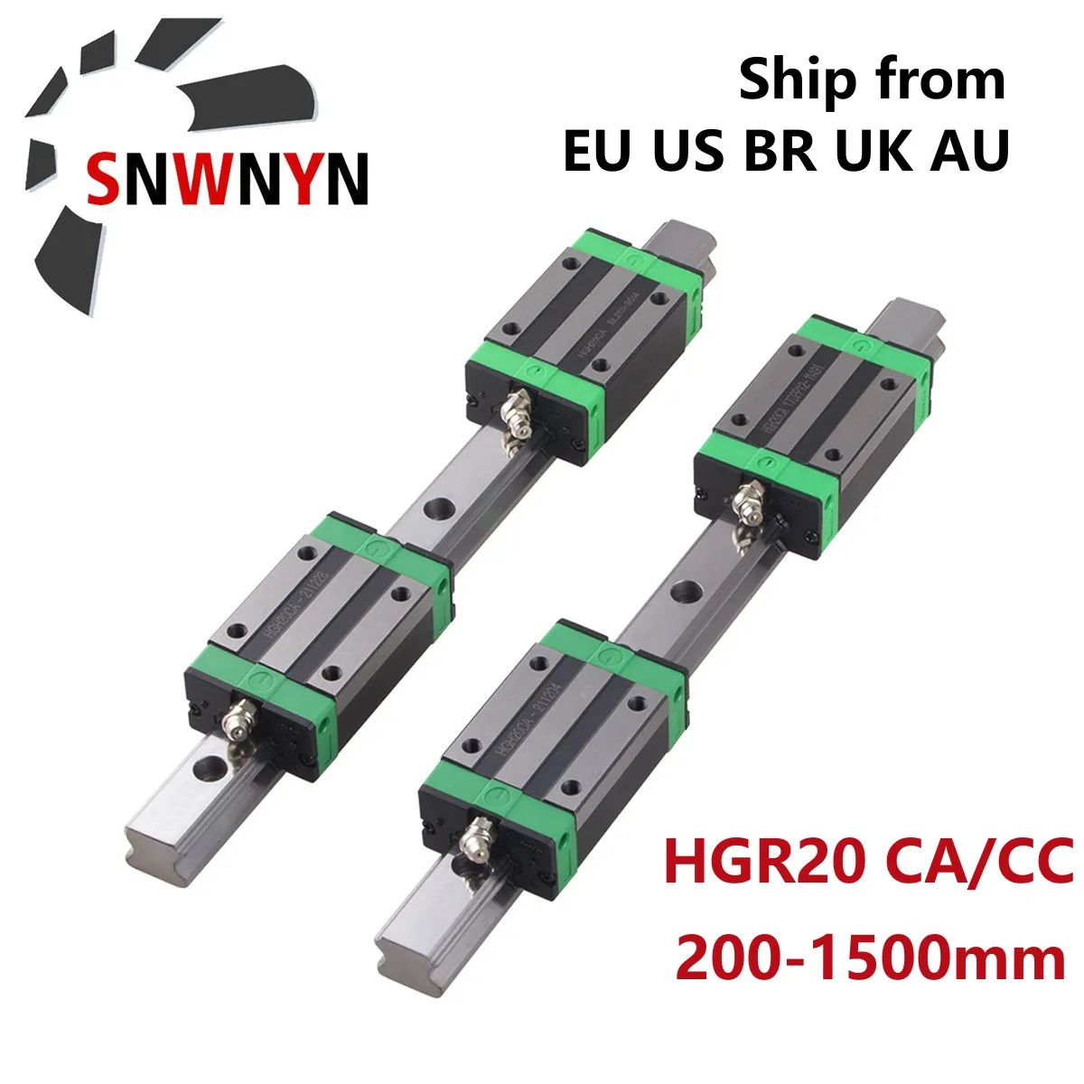 2pcs HGR20 Square Linear Guide Rail 300 400 500 800 1000 1500mm + 4pcs HGH20CA Bearing Slide Block Carriages For CNC 3D Printer