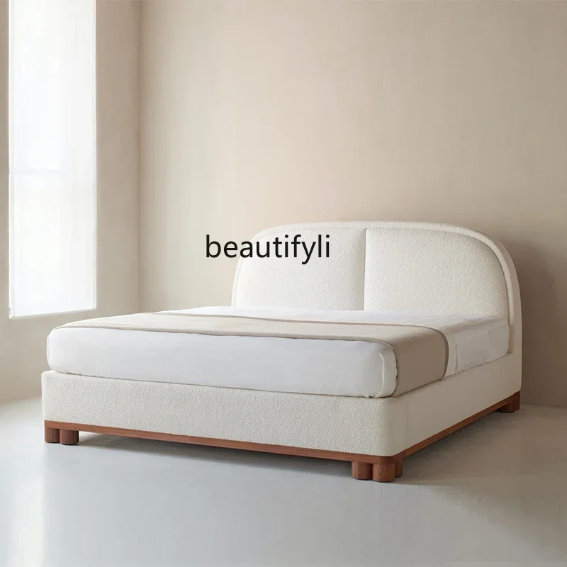 

White Cream Style Master Bedroom Fabric Bed Modern Nordic Simple Double Back Bed