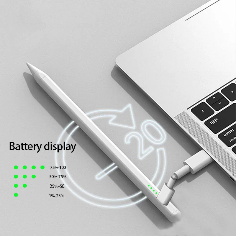 قلم ستايلس لقلم أبل مع مؤشرات طاقة LED قلم رصاص يعمل باللمس لـ 2022 2021 2020 2019 2018 قلم iPad