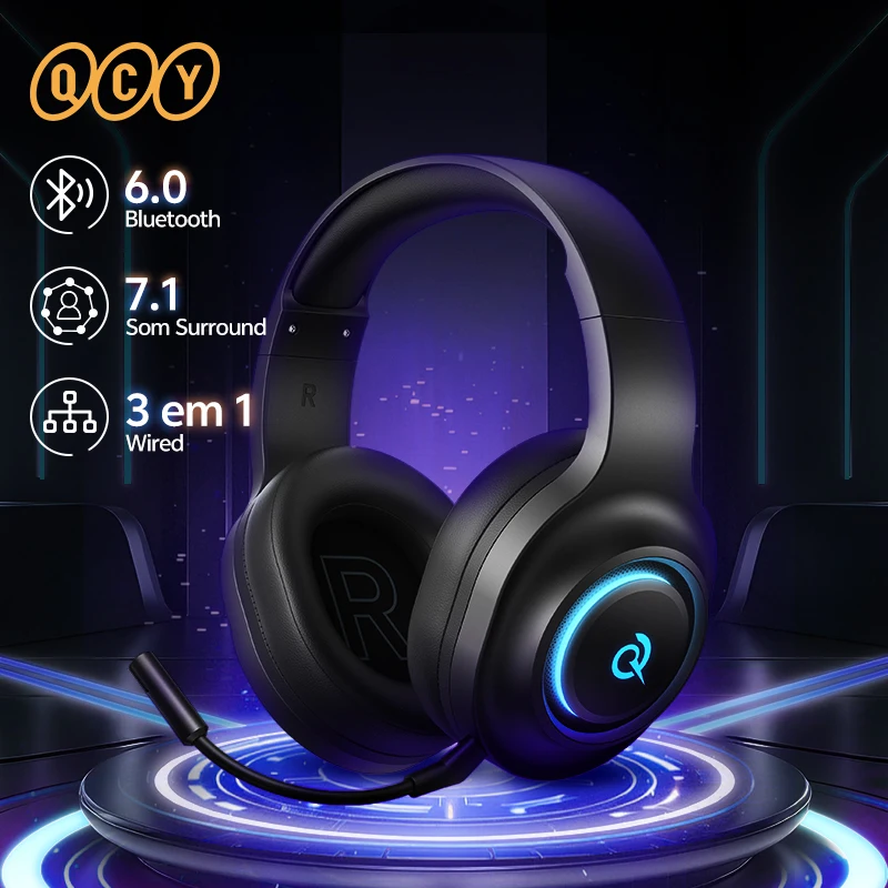QCY V200 Headset Gamer Bluetooth com Microfone Desmontável