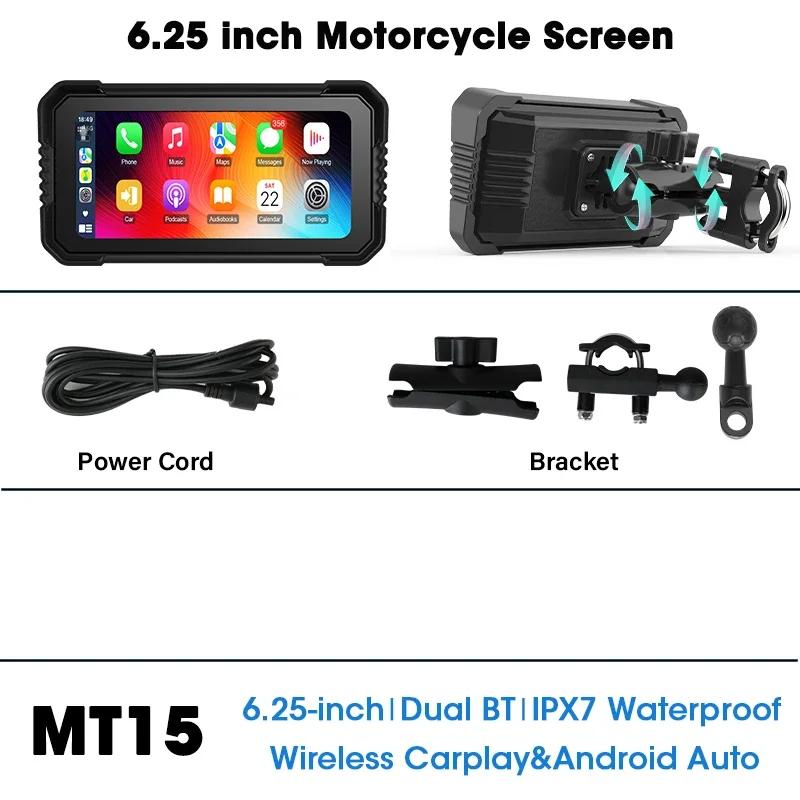 6.25 "Motorfiets GPS Navigatie DVR Carplay Scherm Dual Camera Drive Recorder IPX7 Waterdichte Moto Monitor Ondersteuning TPMS