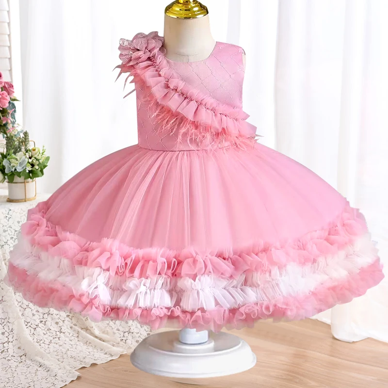 Toddler Girl Baby Dress Formal First Christmas Dinner Costume One Year Old Birthday Party Dress Suitable for 0-4 Year Old Babies