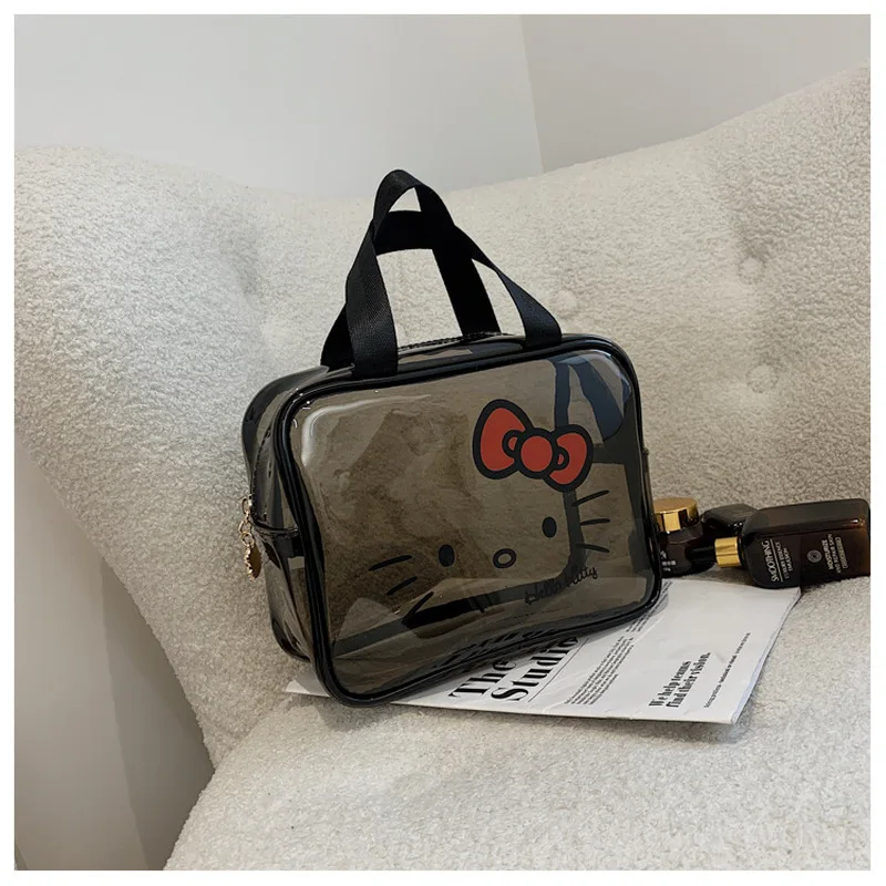 Nuova vendita calda Hello Kitty Borsa per trucco trasparente genuina Organizzatore Borsa per cosmetici a prova di acqua a mano Borsa per il lavaggio Sanrio Borsa da toilette
