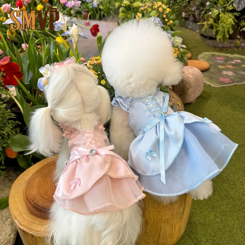 

Original Design Spring Summer Macaron Color Palette Fresh Sweet Satin Dress Sweet Lolita Style Pet Kitten Puppy Dress