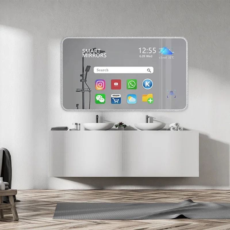 Wall Mounted Smart LED Bathroom Mirror Android Touch Screen WiFi TV Modern Luxury