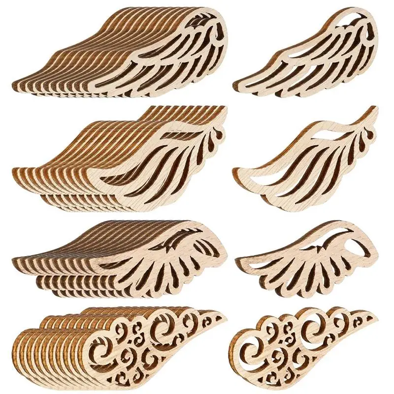 40pcs Wood Wings Cutouts Angel Wing Shape Ornament Embellishment DIY Tags Angel Wings Natural Wood Chip Perforated Patch