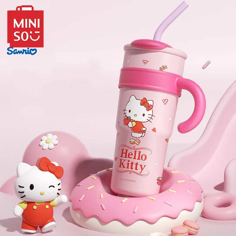 MINISO Sanrio Cute 1200ML Insulated Water Bottle Hello Kitty Large Capacity Straw Thermos Cup My Melody Cartoon Children Cup