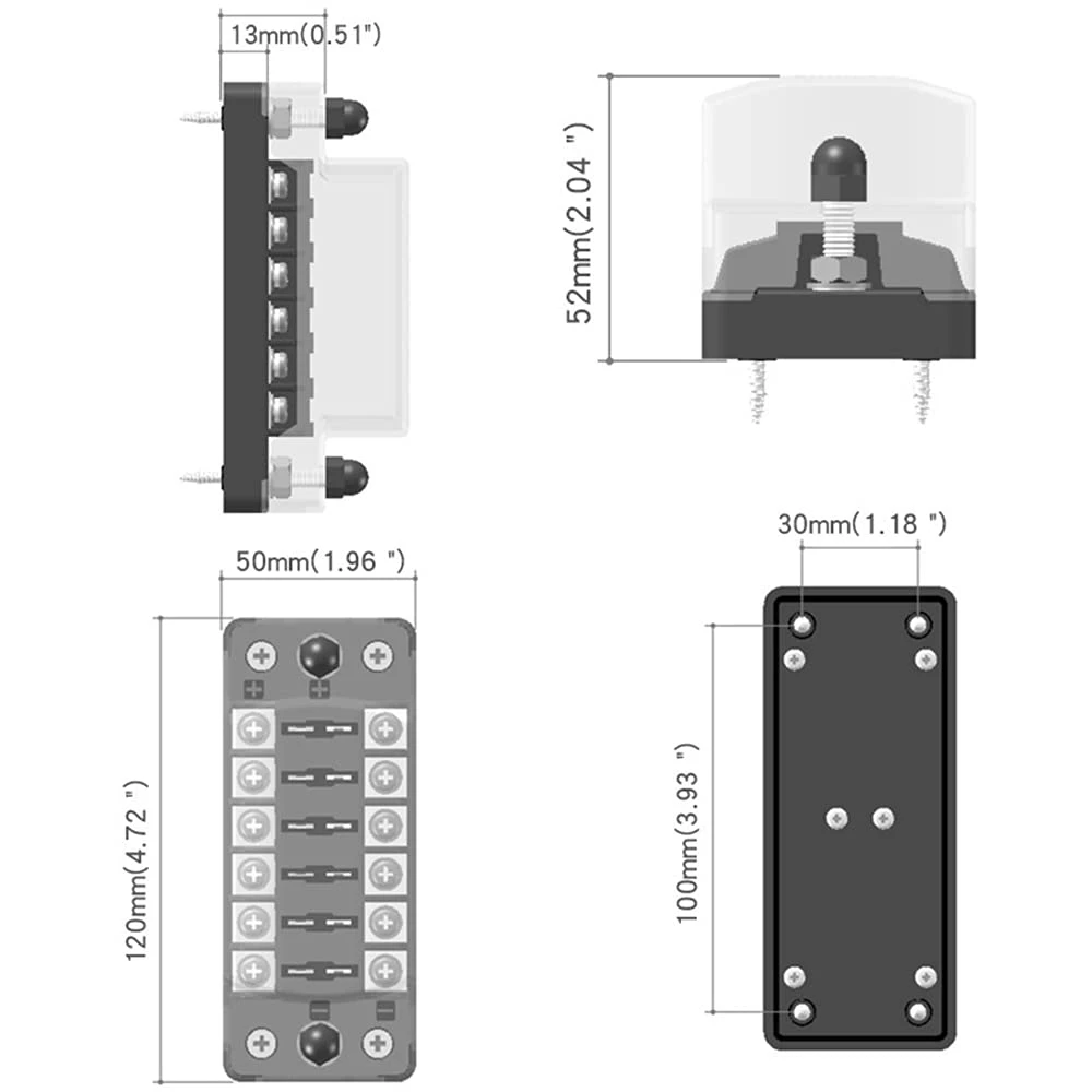 ABHX-6 Way Fuse Block Blade Fuse Box With Negative Bus - ATC/ATO For Boat Yacht Vehicle Auto RV Car Trailer Truck SUV