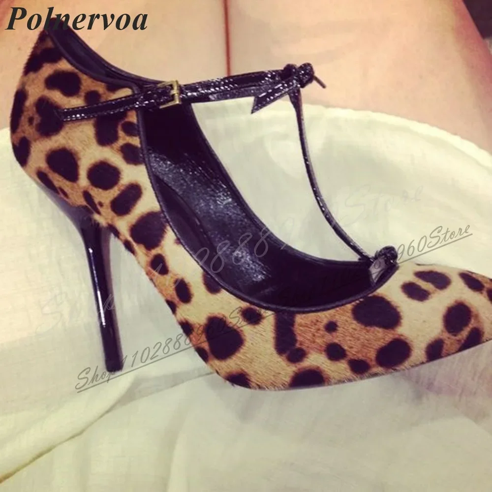 

Leopard T Strap Stylish Pumps Thin High Heel Shoes For Women Ankle Buckle Strap Pointed Toe 2024 Fashion Zapatos Para Mujere