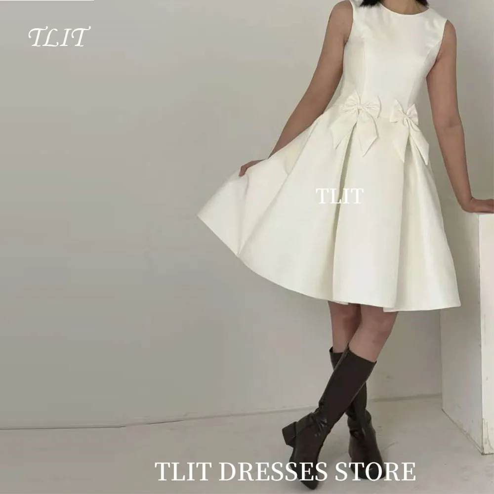 

TLIT Elegant Satin Short Wedding Party Dresses Korea Wedding dresses Photo Shoot Corset Bride Gowns Formal Party Customized Bow
