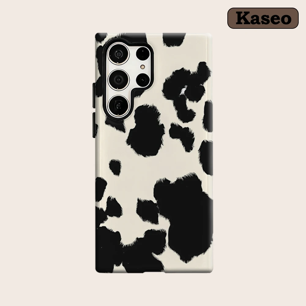 Timeless Black & White Cow Print Phone Case for Samsung Galaxy S25 Ultra S24 S23 Ultra Plus Glossy Double-layer Back Cover