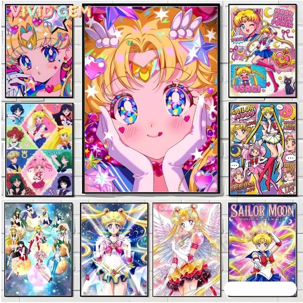 VIVID GEM Anime S-Sailor Moon 5D DIY Full Round Diamond Painting Home Living Room Bedroom Bar Aesthetic Decoration