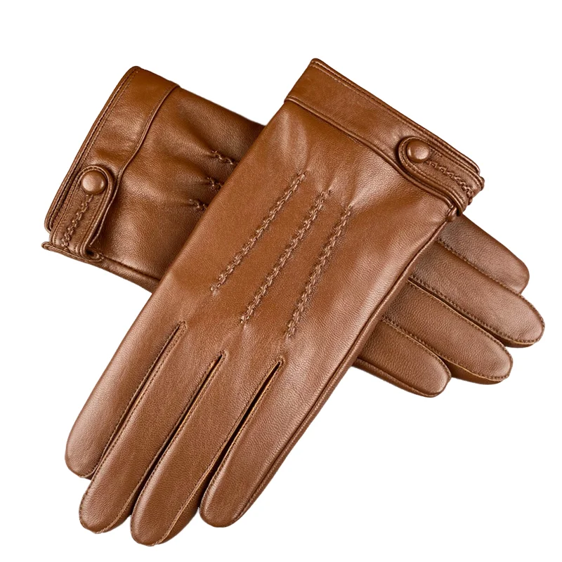 High Quality Genuine Sheepskin Leather Men Gloves Autumn Winter Windproof Warm Touch Screen Business Full Finger Gloves