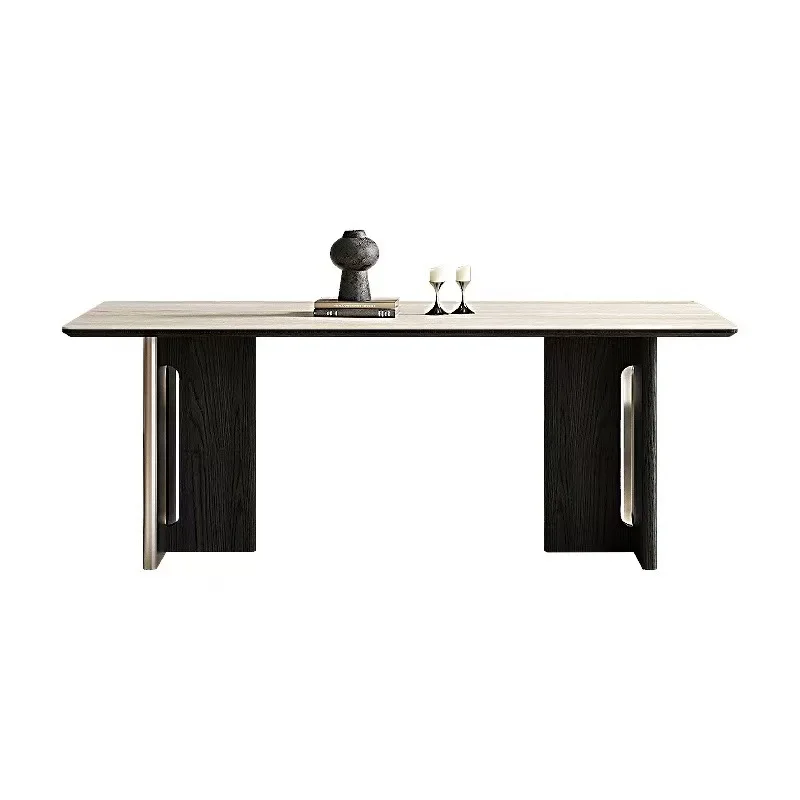 

Travertine rock slab dining table retro solid wood rectangle