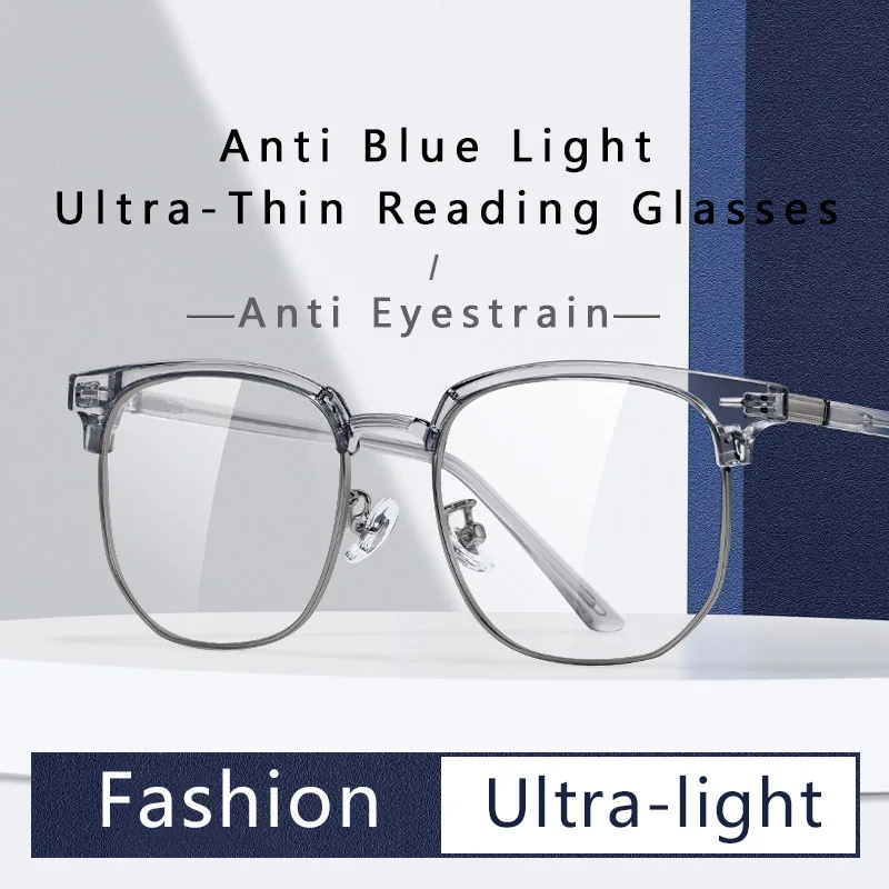 Ultra-Thin Anti Blue Light  Glasses for Men, Square Frame,Presbyopia Eyeglasses, Magnifying Presbyopic Eyeglasses Anti-radiation