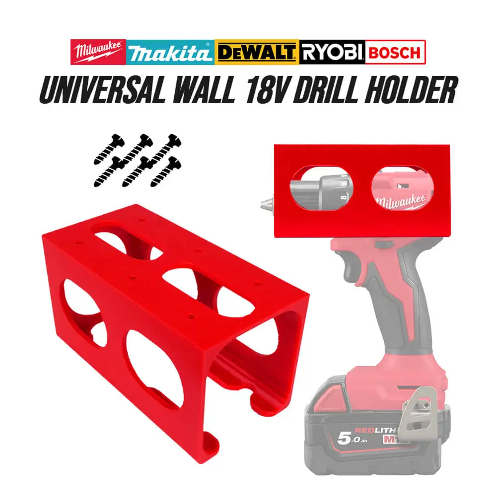 Universal 18V Drill Wall Mount Holder, Heavy Duty Tool Storage Bracket for Cordless Power Drills, Compatible with Major Brands,