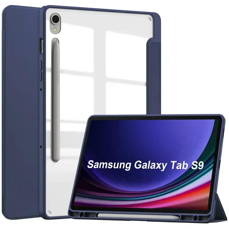 

For Funda Samsung Galaxy Tab S9 11" Smart Tablet Case Pencil Holder Cover For Samsung SM-X710 SM X716B Clear Acrylic Back Coque