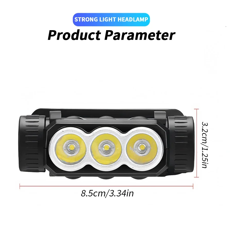 Portable LED Rechargeable Headlamp 3 Lighting Modes 18650 Battery Head Torch Outdoor Waterproof Camping FishingHeadlight