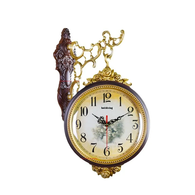

European antique double-sided living room wall large silent fashion pastoral simple creative modern quartz clock