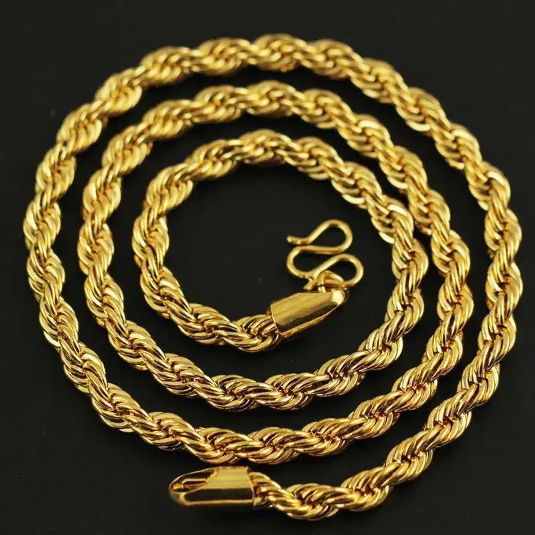 Men's 9999 24K real gold necklace domineering gold chain Fried Dough Twists necklaces for men boys