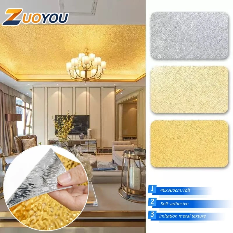 3M Gold Wallpaper Self Adhesive Wall Covering Metallic Textured Wall Sticker for Living Room Bedroom Home Interior Decoration