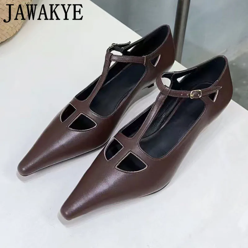 

2024 Autumn Brand Leather Shoes Women Pointy Toe T Band Kitten Heel Banquet Shoes Fashion Runway Party Formal Dress Shoes Women