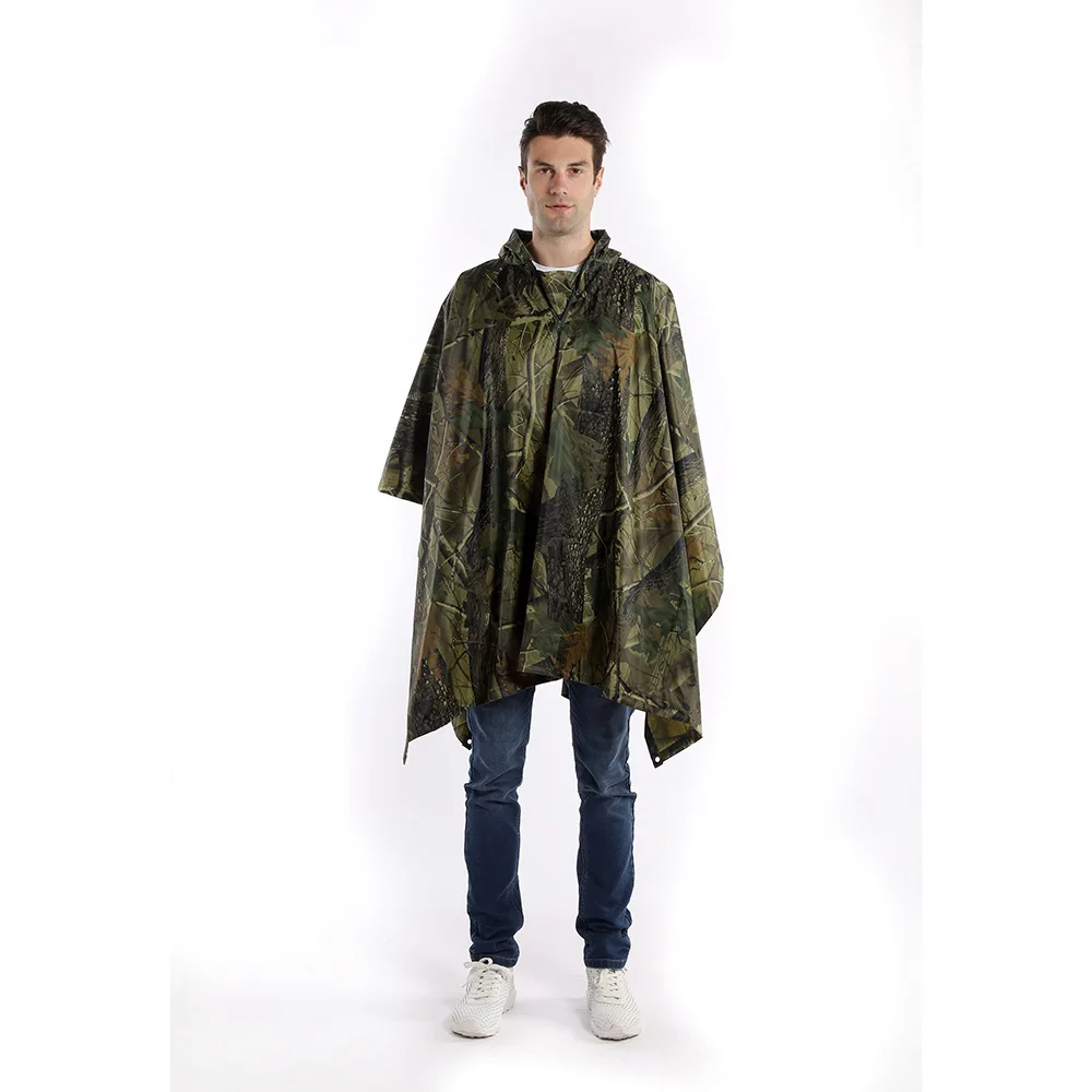 PVC Camouflage Raincoat for Outdoor Cycling, Mountaineering Rain Poncho, Multifunctional Raincoat,  Picnic Mats, Canopy