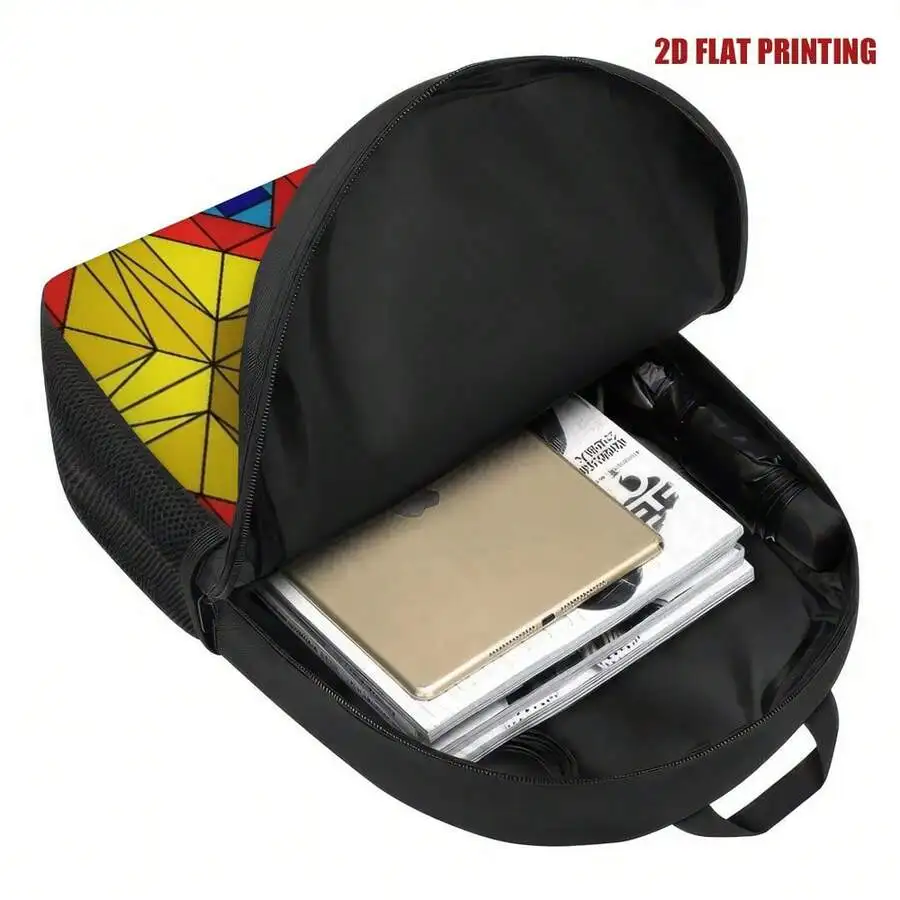 

Vibrant Geometric Print Backpack With Adjustable Straps And Spacious Compartments For Travel And Daily Use