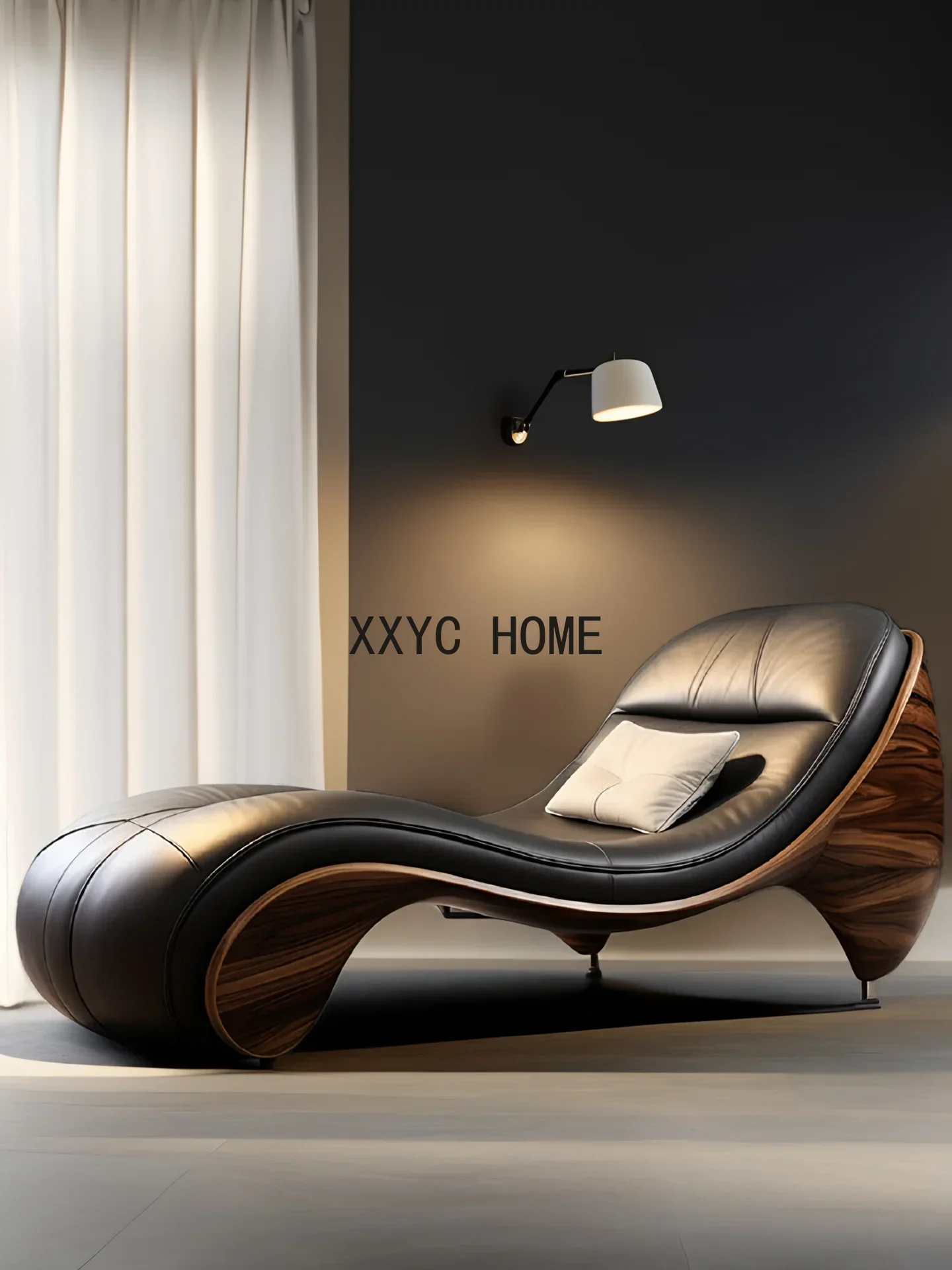 

Nordic Light Luxury Single Lazy Leather Sofa Design Can Sit and Lie Leather-Covered
