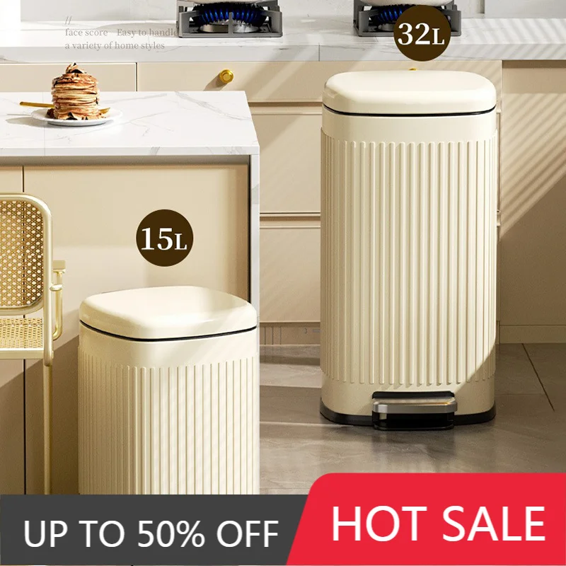 Stainless Steel Trash Can Kitchen Bathroom Bedroom Garbage Can Lid Luxury Large Trash Bin Rubbish Anti Odor Modern Waste Bins