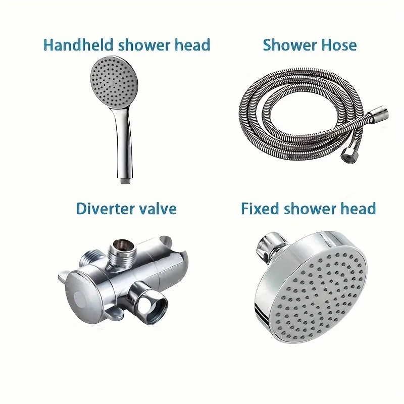 A High-Flow Large Nozzle and Handheld Shower Head, Two-In-One Shower Set, Shower Long Hose, Three-Way Water Distributor Bathroom Set Complete Set, Shower Head, Bathroom Accessories