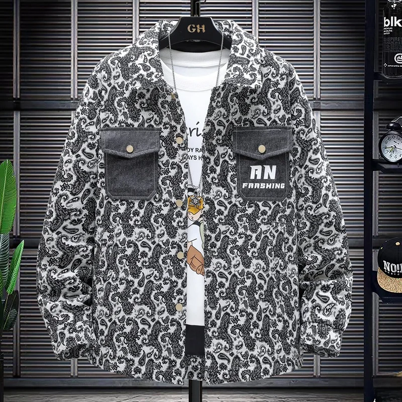 

Slim Fit Spring Autumn Men's Jacket Trendy Casual Turn-down Collar Lightweight Versatile Top Youth Fashion Polyester Fiber