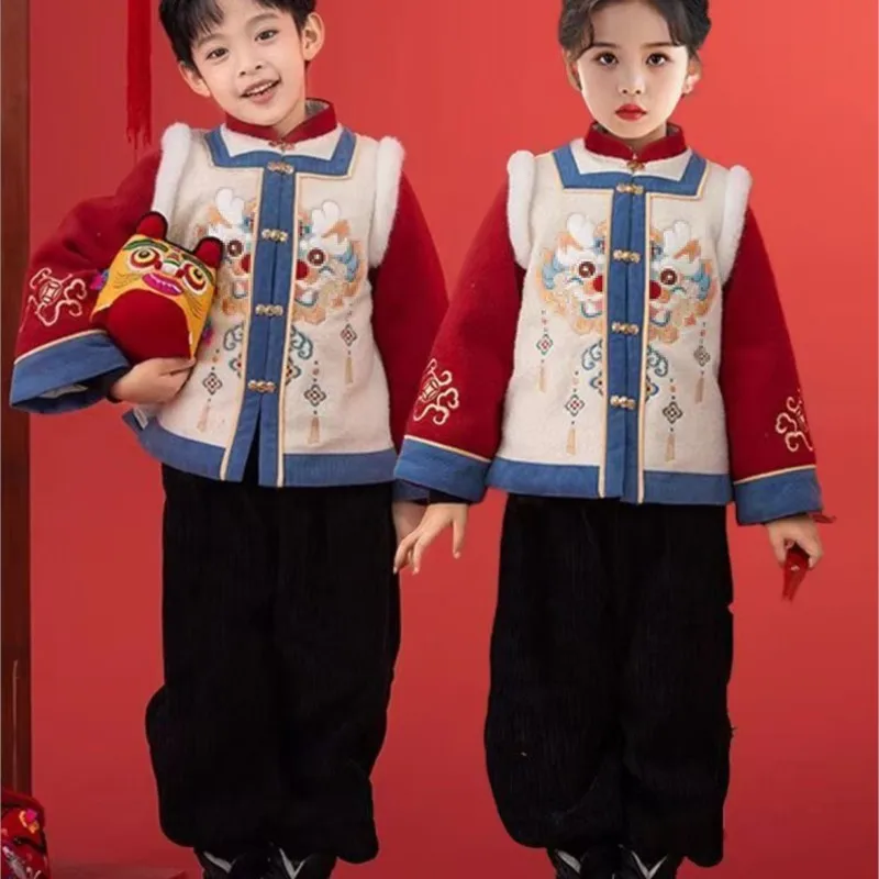 

2026 new Chinese Tang Set Girls' Chinese Ancient Top Pants Hanfu Set New Year Celebration Winter Performance Costume