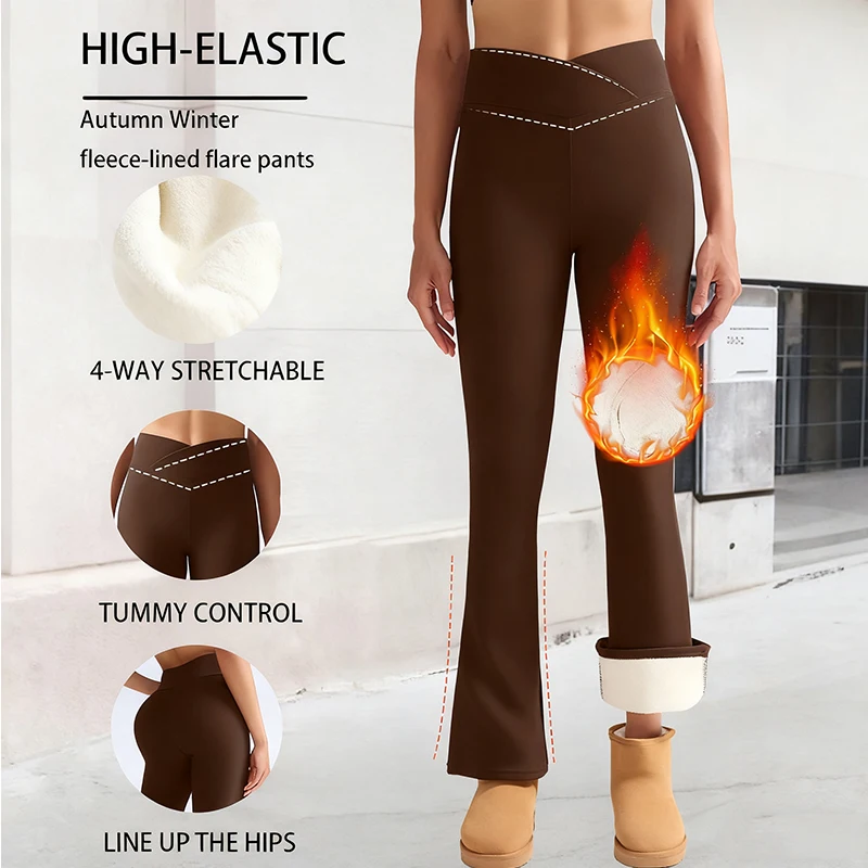 سميكة متوهج السراويل النساء شتاء دافئ الصوف بطانة طماق عالية الخصر البطن التحكم ورفع الحرارية يغطي الرجل لباس غير رسمي