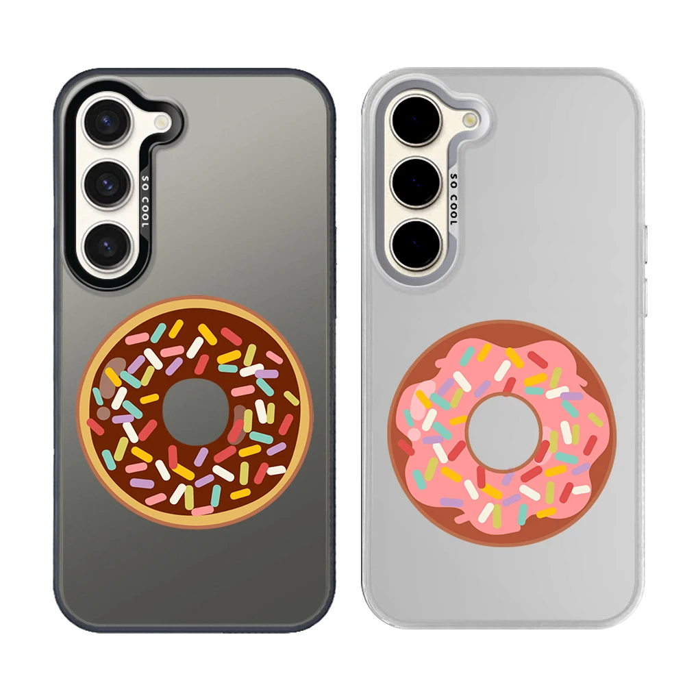 Silver Plated IMD Phone Case For Samsung Galaxy S26 S25 S24 S23 S22 Ultra S20 S10 S21 FE 5G Plus Cover Cartoon Donut Macaron