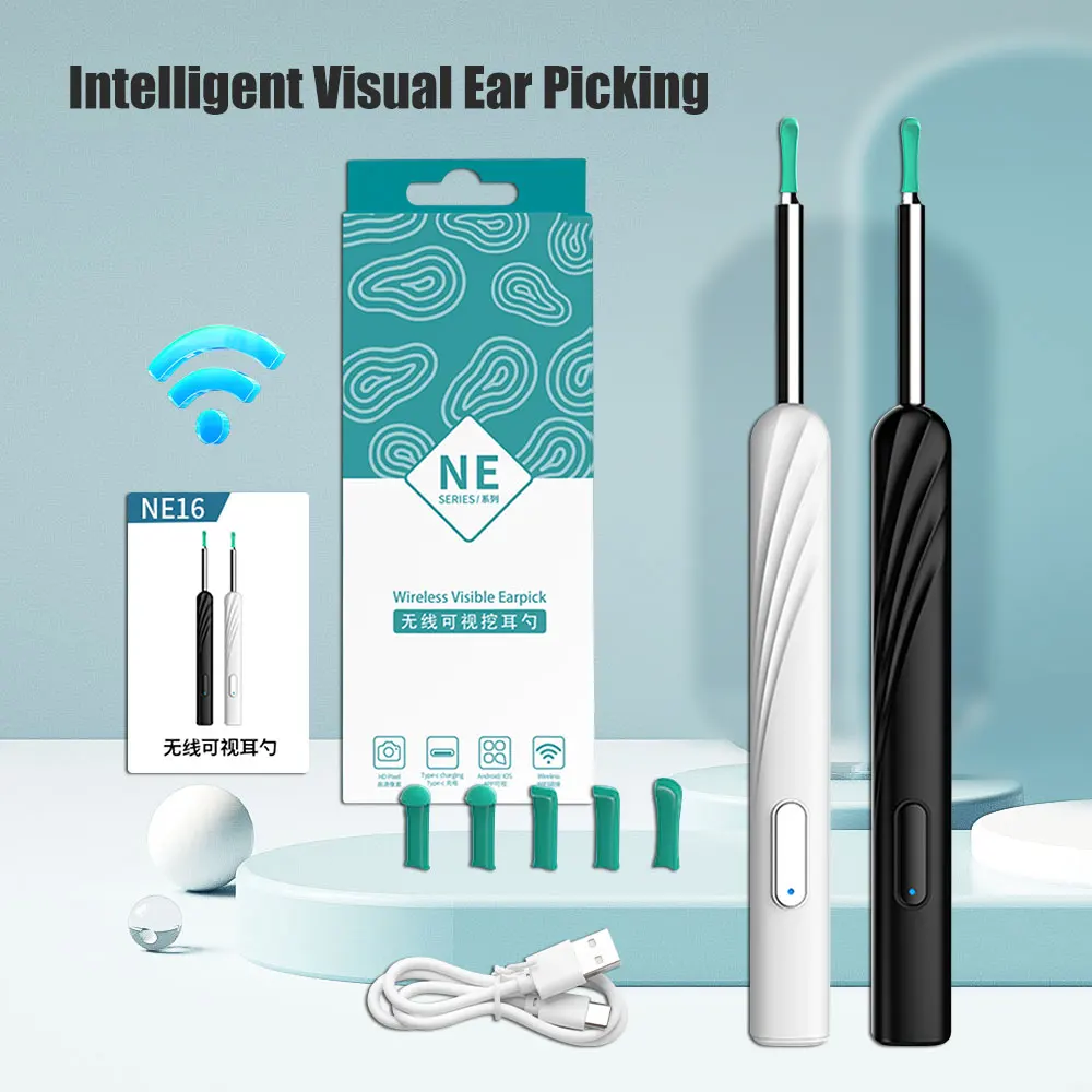 Endoscope de nettoyage d'oreille intelligent sans fil, cure-oreille visuel, cuillère d'oreille, Otoscope, nettoyeur d'oreille, élimination de la cire, caméra dissolvant de cérumen