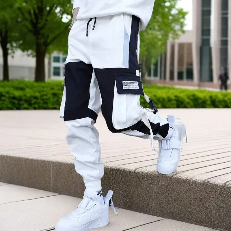 

Men Joggers Cargo Pants Autumn New Fashion Man Multiple Pockets Sweatpants Y2K Techwear Street Ribbons White Baggy Pant Pantalon