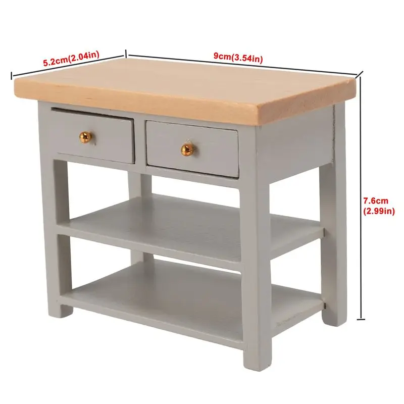 T34C 1/12 DollHouse Furniture Miniature Wooden Console Table Cabinet Kitchen Room Sideboard Bathroom Shelf Grey - view 4