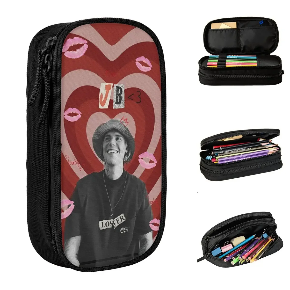 

I Love Justins Biebers Pencil Cases Fun Pen Bag Student Large Storage School Supplies Cosmetic Pencil Pouch