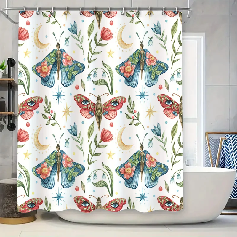 

Яркая занавеска для душа с бабочкой, водонепроницаемая ткань с принтом для украшения ванной комнаты, цветочный лунный свет, садовый дизайн (180x180 см)