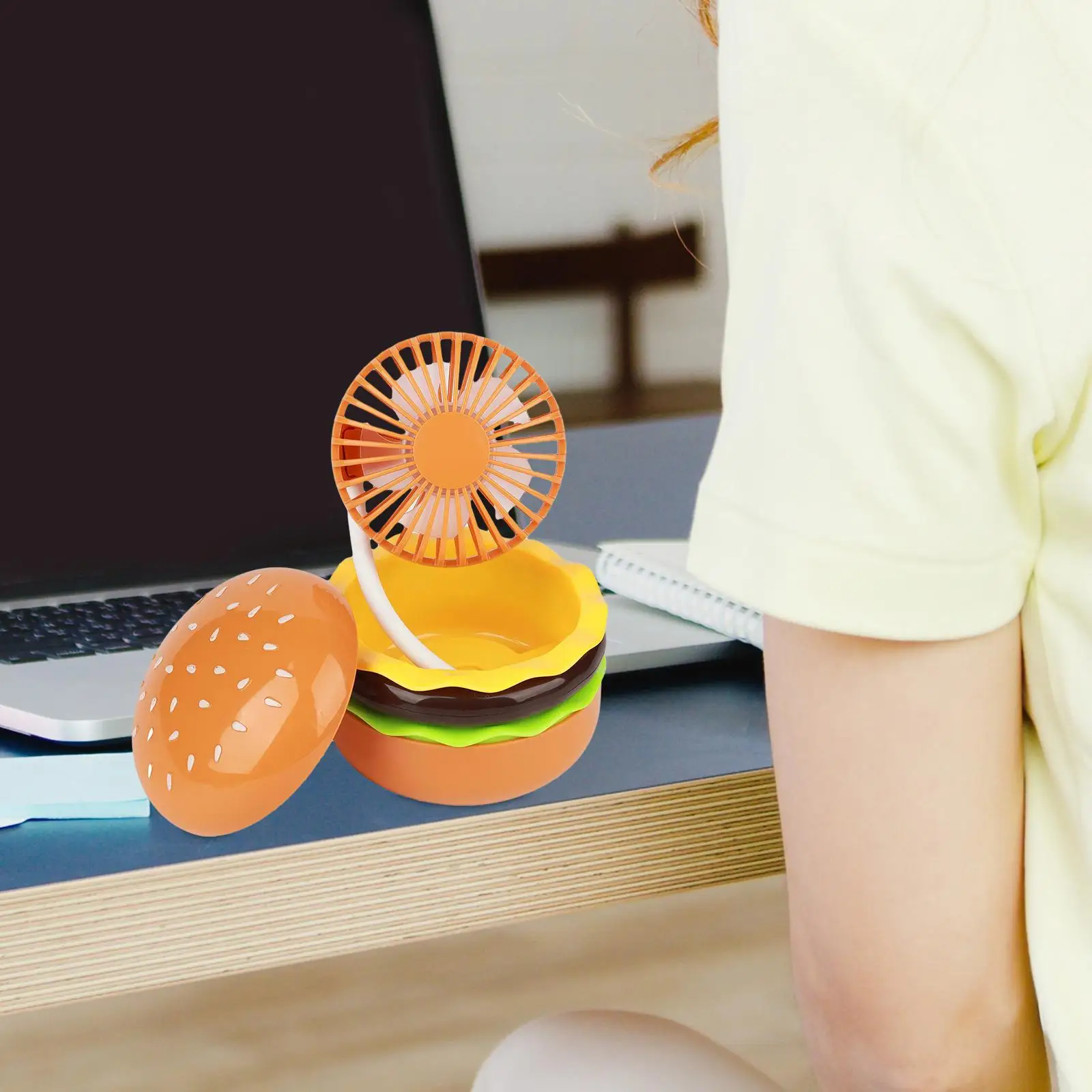 Burger Shaped Mini Fan Kids Outdoor Hand Fan Toy Eyelash Fan Children Pocket Fan USB Desk Fan for Dorm Office Kids