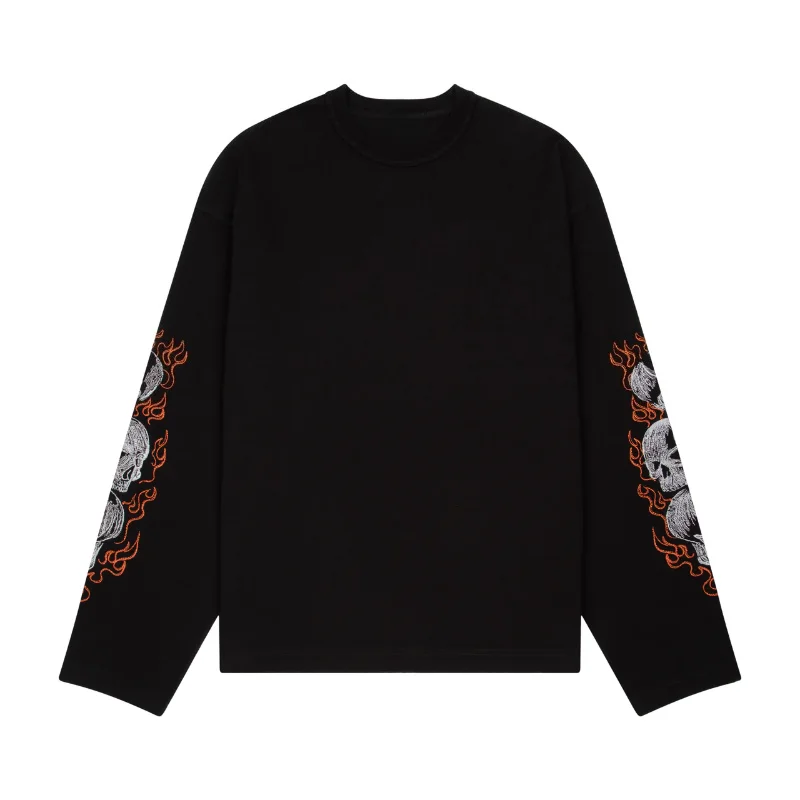 

Рубашка с длинными рукавами в стиле Харадзюку Y2K, уличная модная повседневная одежда с принтом черепа и пламени, модная дизайнерская одежда для мужчин и женщин